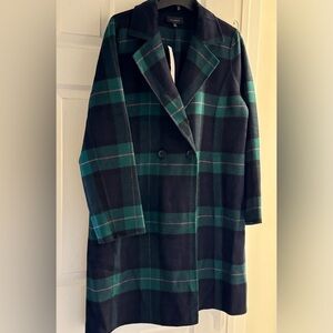 Talbots Green and Navy Plaid Trench Coat